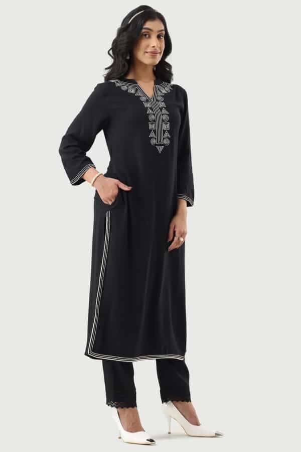 Black Rayon Twill Palazzo with Regular Fit