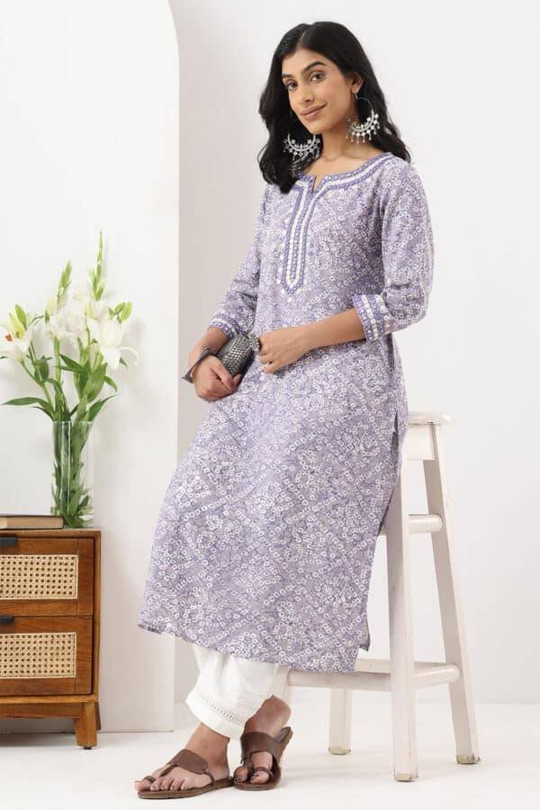 Lavender Printed Rayon Kurti