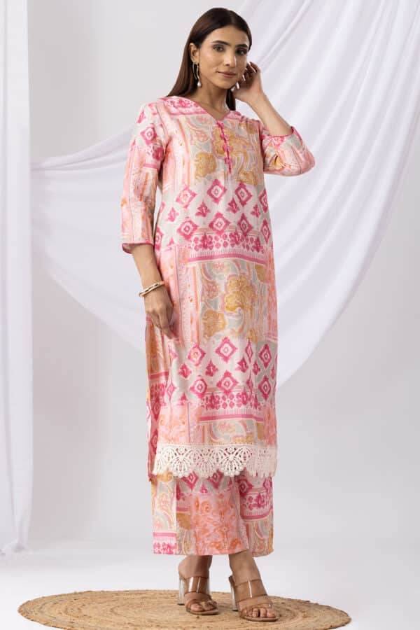 Pink Navitas Digital Printed V-Neck Kurti