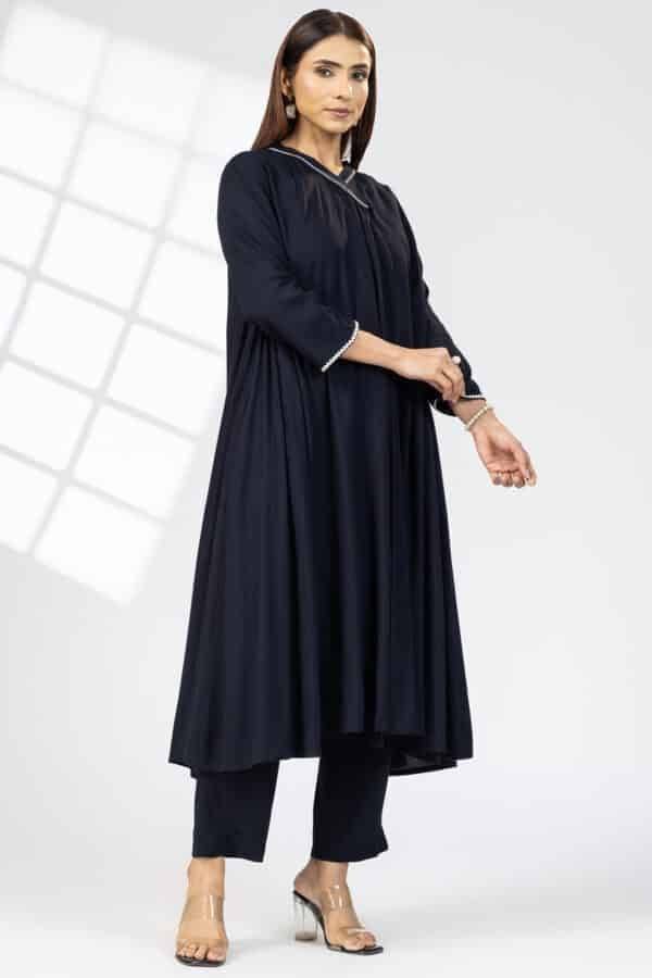 Black Rayon Embroidered Choga Style Kurti