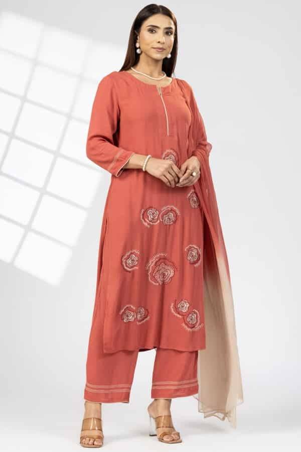 Rust & Cream Ombre Viscose Chiffon Dupatta