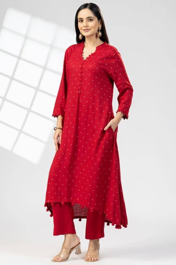 Red Solid Tencel Twill Palazzo Pant