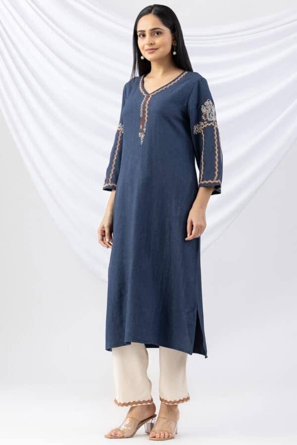 Embroidered Off White Tencel Twill Winter Palazzo