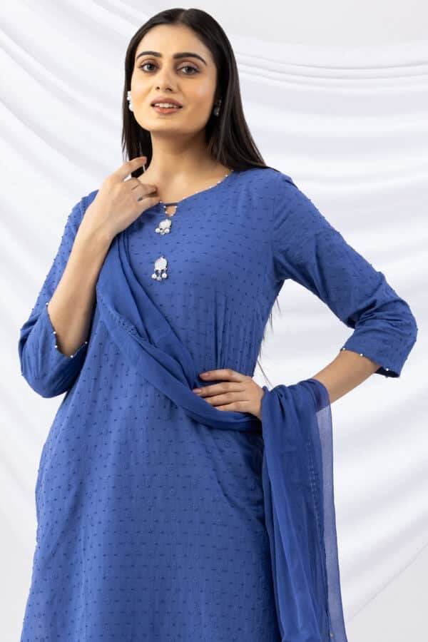 Blue Solid Viscose Twill Palazzo