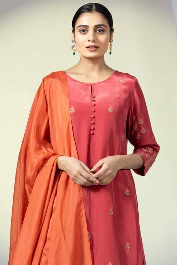 Embellished Orange Organza Viscose Dupatta