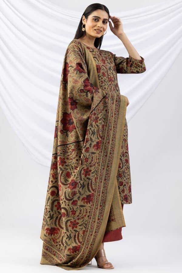Printed Khaki Pashmina Winter Kurti