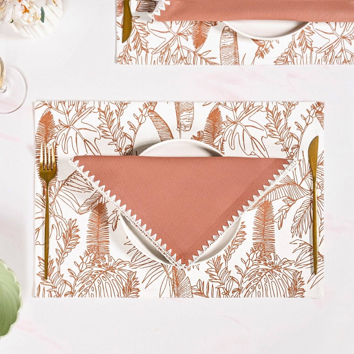 Terracotta Embroidered Edges Table Napkin Set Of 4 buy only at ₹695