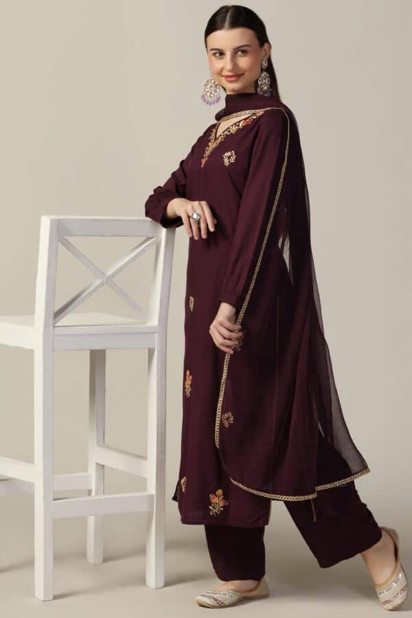 Purple Printed Rayon Kurti with V-Neck
