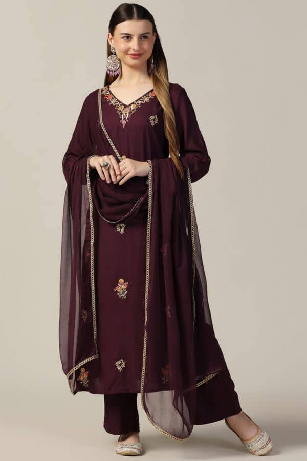 Purple Printed Rayon Kurti with V-Neck