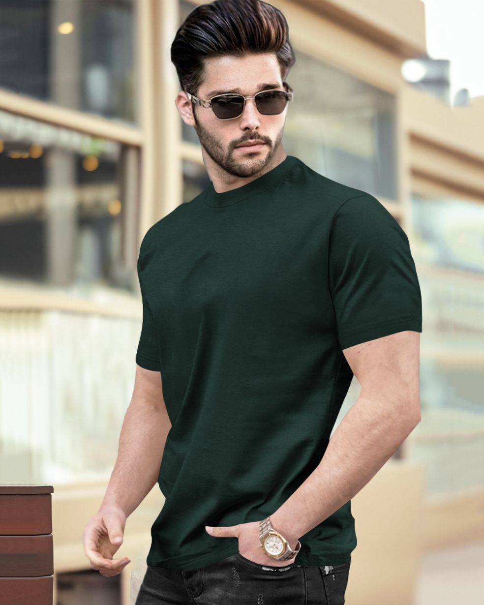 (Pack Of 1) Men Half Sleeve Round Neck Plain T-shirt / Dark Green