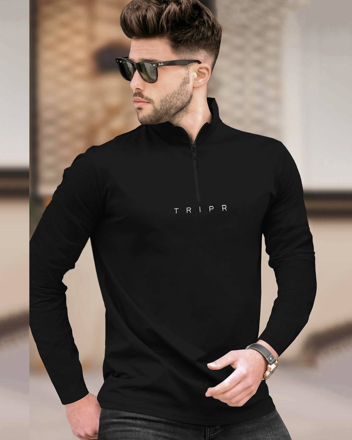Mens High Neck Full Sleeve Black & Dark Grey T-shirts (Pack Of 2)