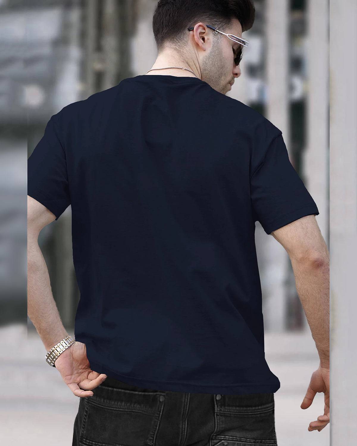 Mens Round Neck Half Sleeve Black & Navy T-shirts (Pack Of 2)