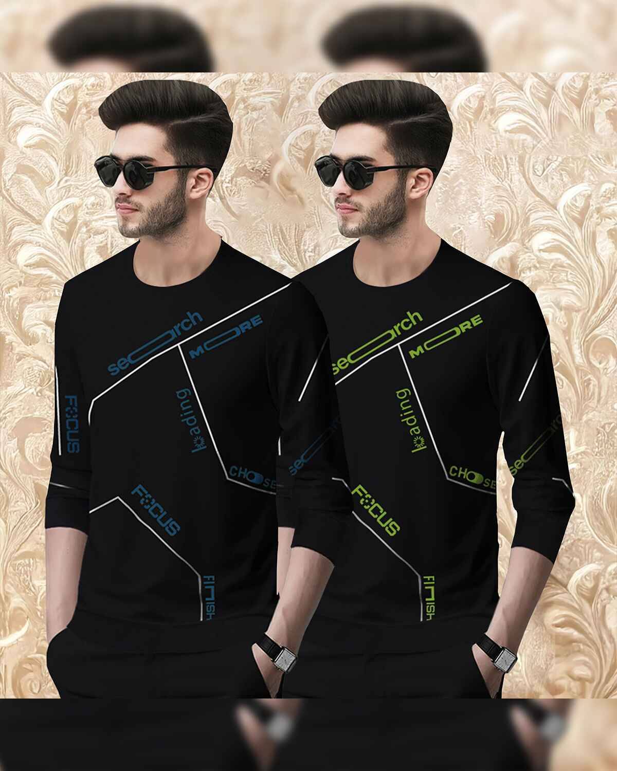 (Pack Of 2) All Over Printed Black T-shirts