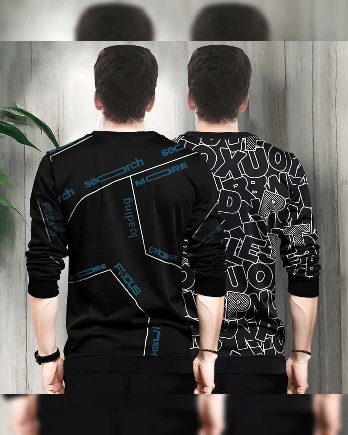 (Pack Of 2) All Over Black & White Printed T-shirts