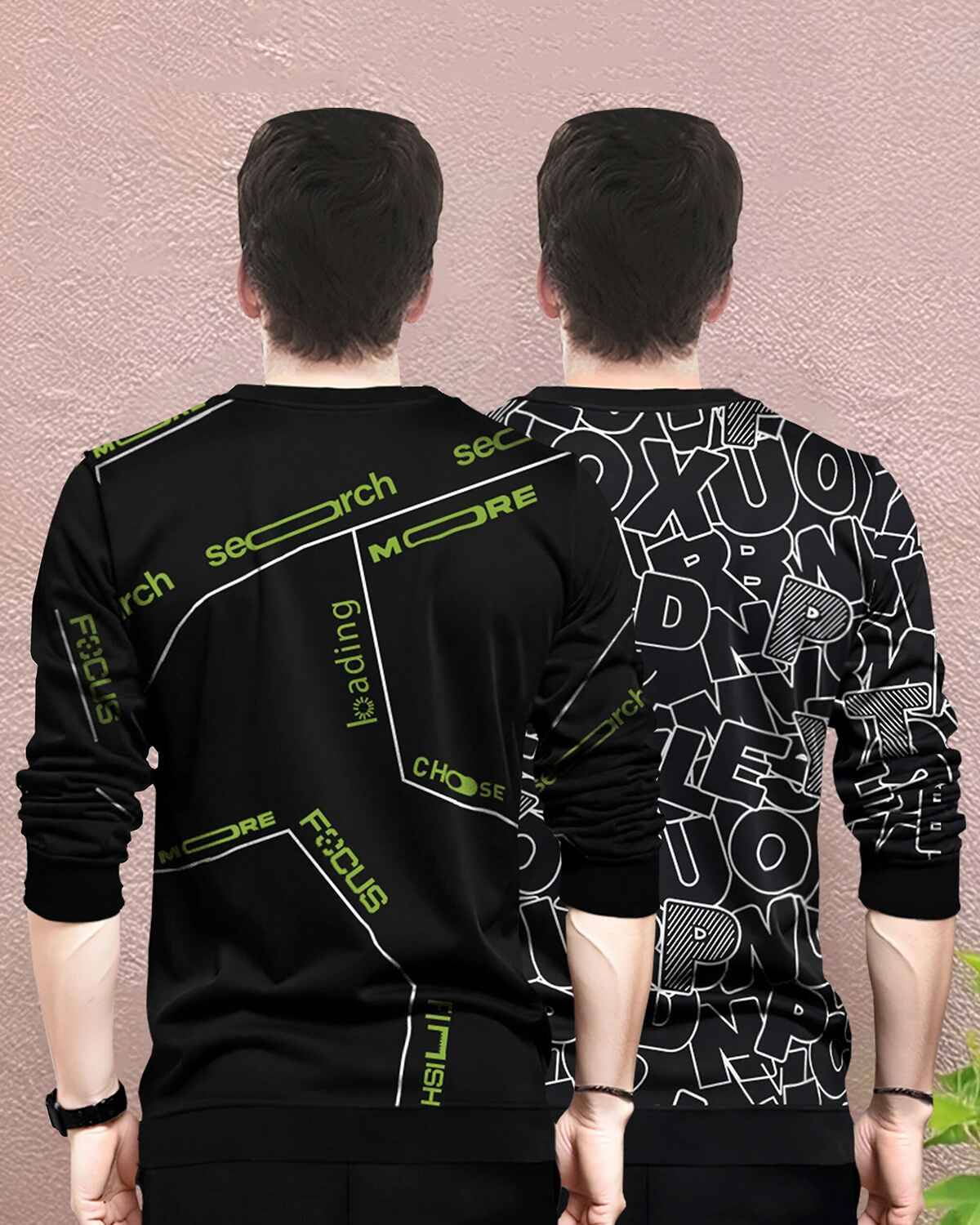 (Pack Of 2) All Over Black & Grey Printed T-shirts