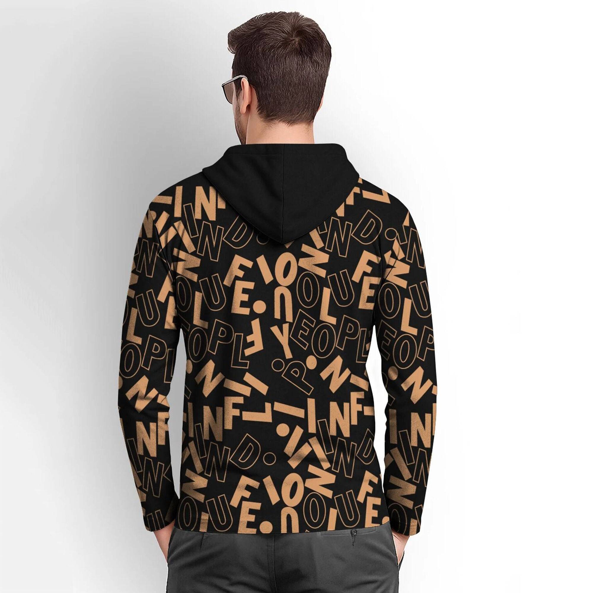 Men Over All Printed Hooded Full Sleeve Casual T-shirt Black & Brown