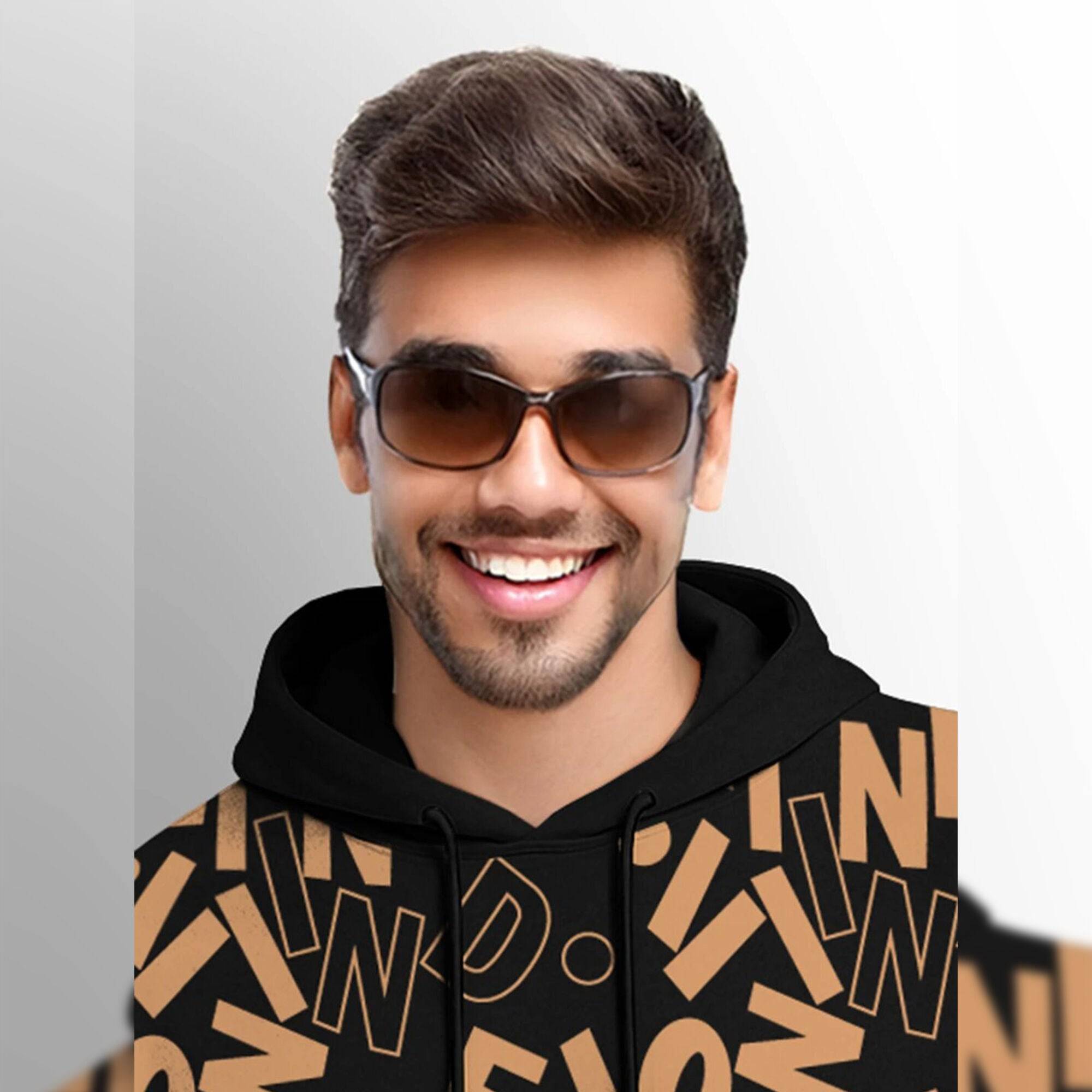 Men Over All Printed Hooded Full Sleeve Casual T-shirt Black & Brown