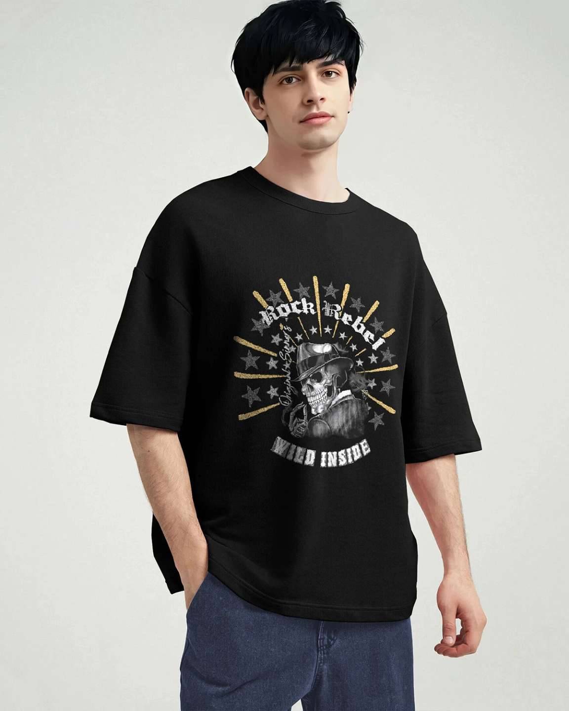 Black Men Rock Rebel Printed Oversized T-shirt
