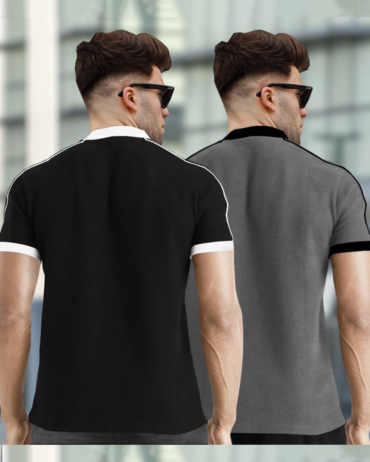 Mens Henely Neck Half Sleeve Black & Dark Grey T-shirts (Pack Of 2)