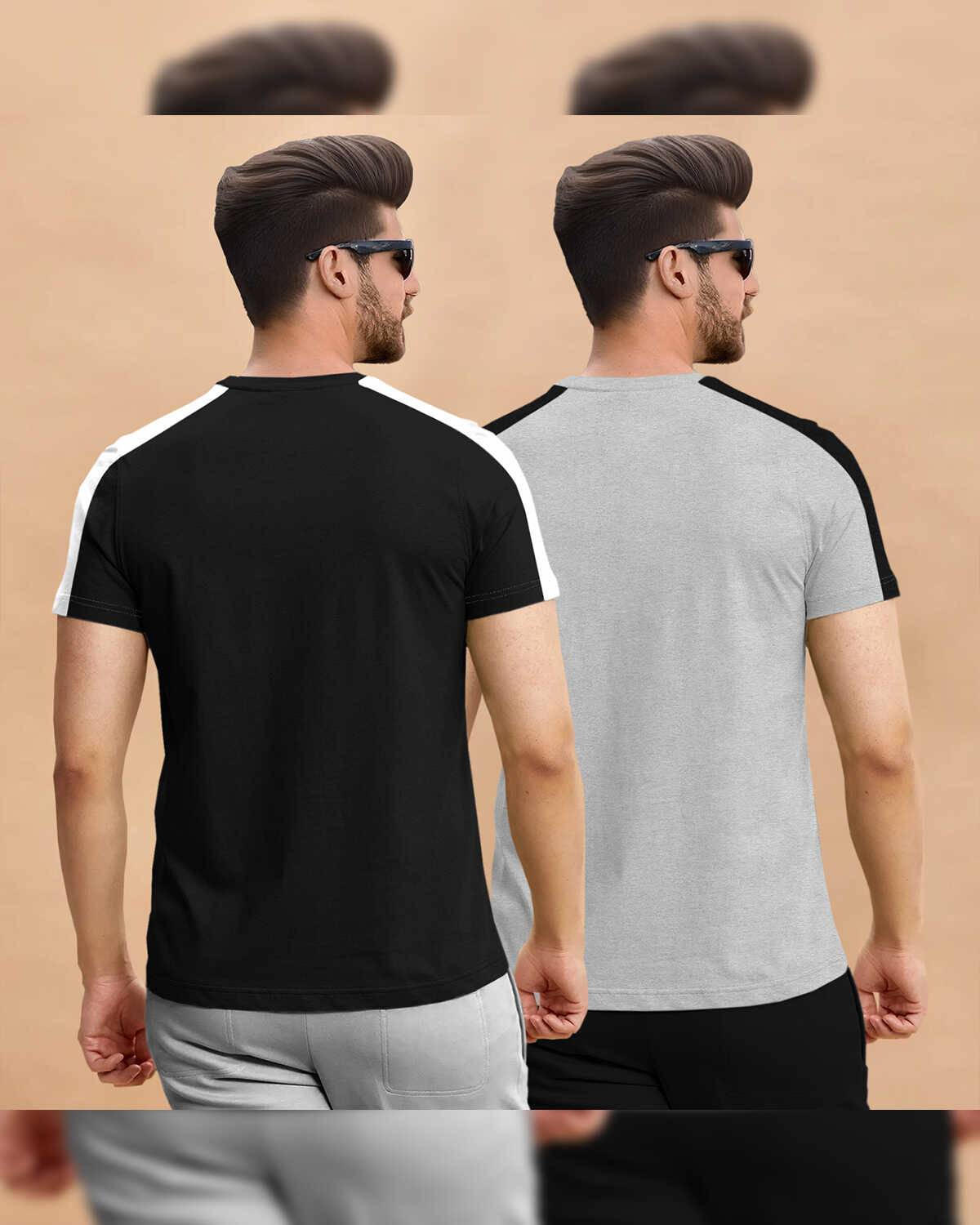 (Pack Of 2) Men Half Sleeve Round Neck Black & Grey Cotton Blend T-Shirt