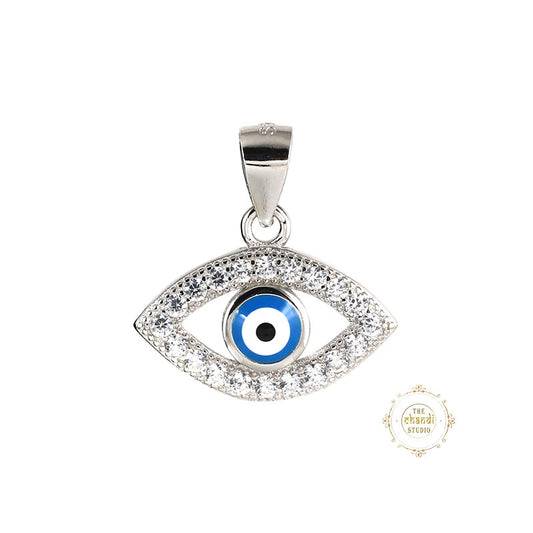 Sparkling Silver Minimal Evil Eye Pendant