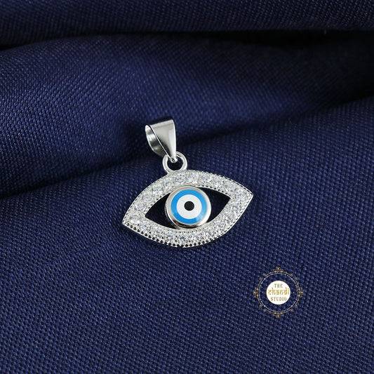 Sparkling Silver Minimal Evil Eye Pendant