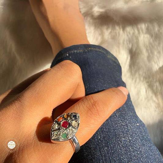Sterling Silver Navratan Ring