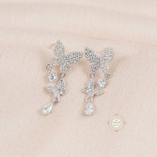Sparkling Silver Twinkling Twin Butterfly Earring