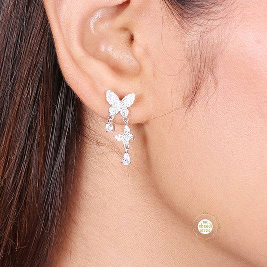 Sparkling Silver Twinkling Twin Butterfly Earring