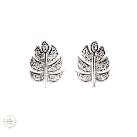 Sterling Silver Sparkling  Leaf Earring