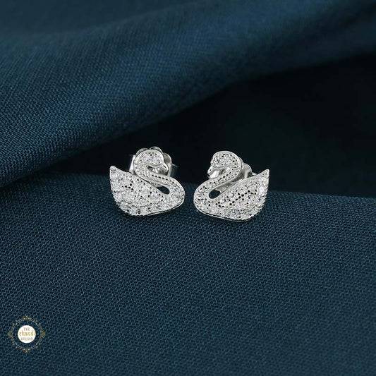 Sterling Silver Sparkling Dazzle Swan Earring