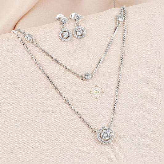 Sparkling Silver Starlit Cascade Necklace with Earring