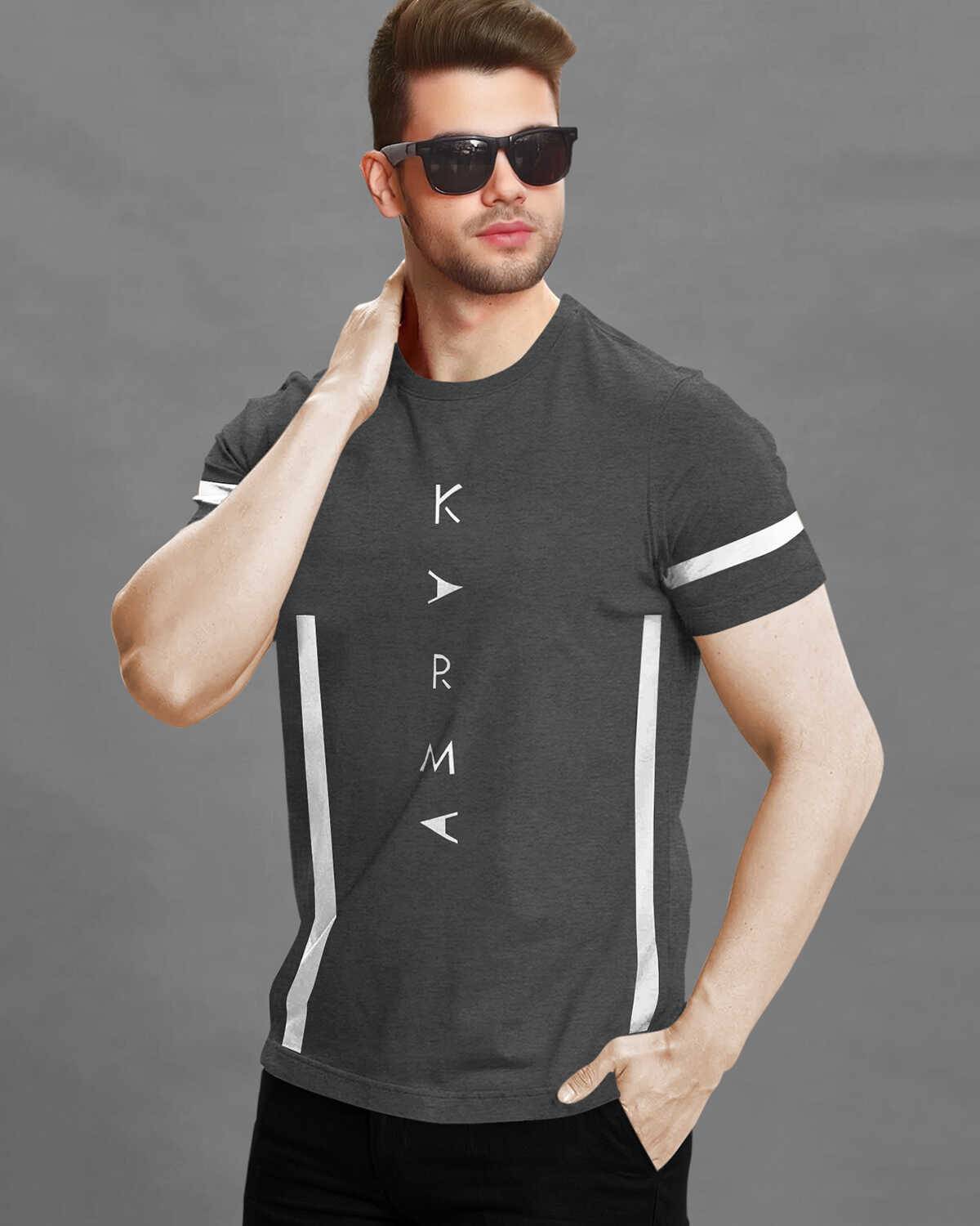 Men Printed Half Sleeve Round Neck Cotton Blend Darkgrey T-Shirt