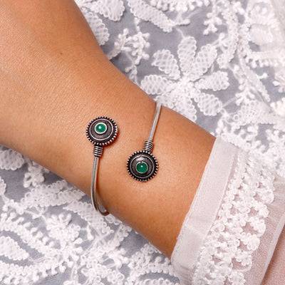 Aparna Green Circular Silver Oxidized Bracelet