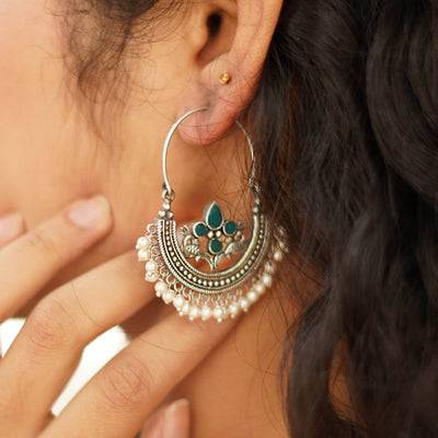 Teejh Saara Floral Green Stone Hoop EarTeejh Rings