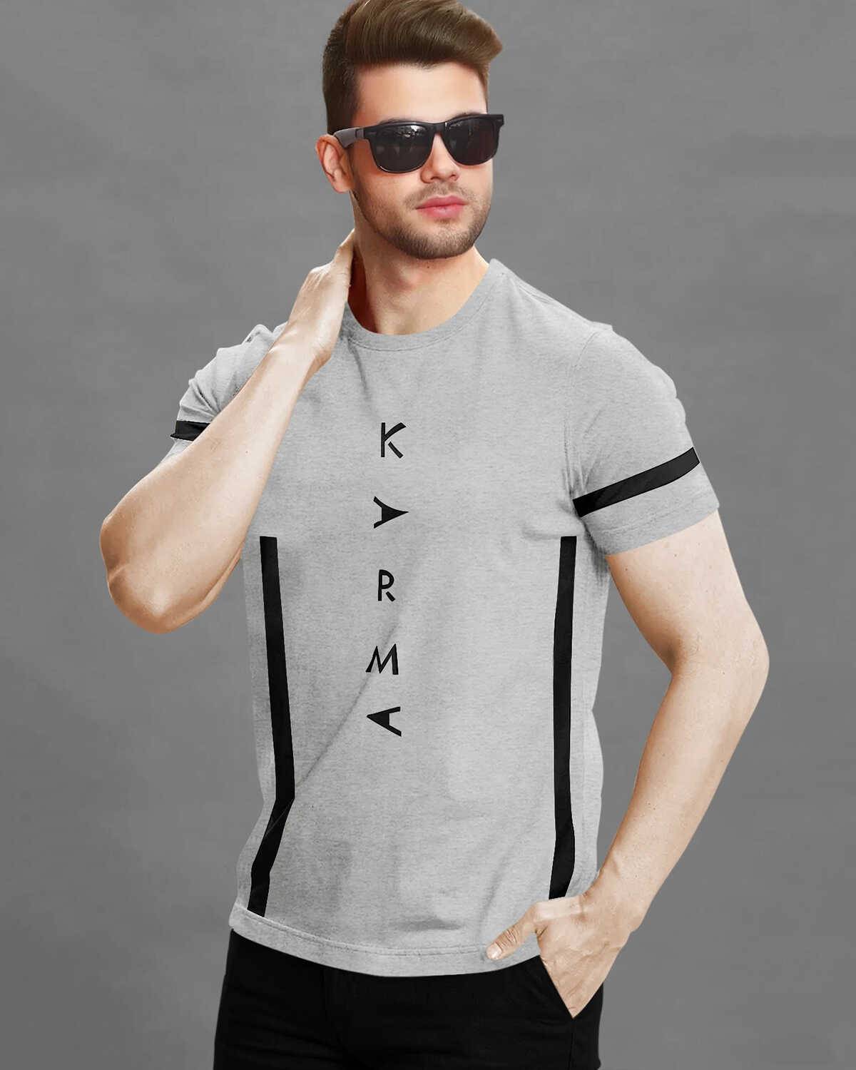 Men Printed Half Sleeve Round Neck Cotton Blend Grey T-Shirt