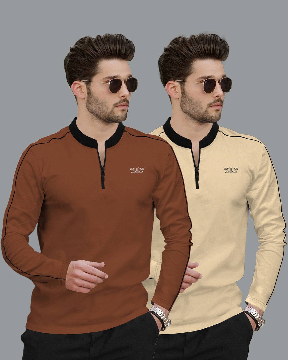(Pack Of 2) Full Sleeve Mens High & Henley Neck T-shirts with 6 Variants Combo