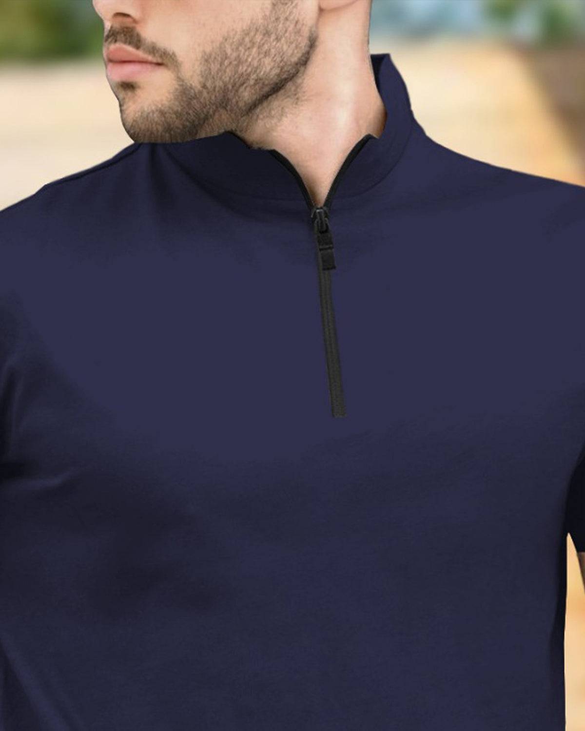 Polo Collar Beige Black Contrast Waffle Textured T-shirt