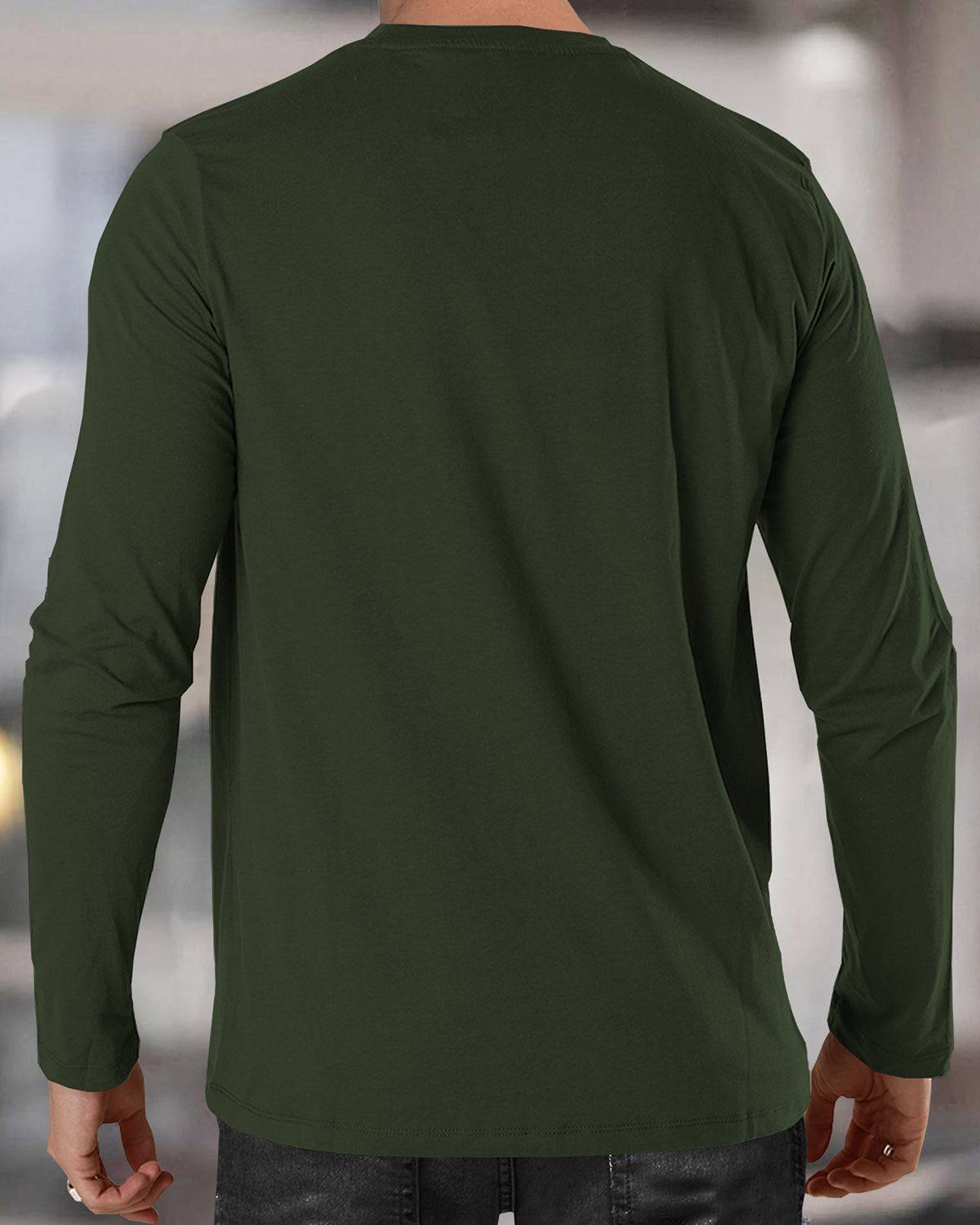 Round Neck Full Sleeve Zig Zag Printed Olive Green T-shirt