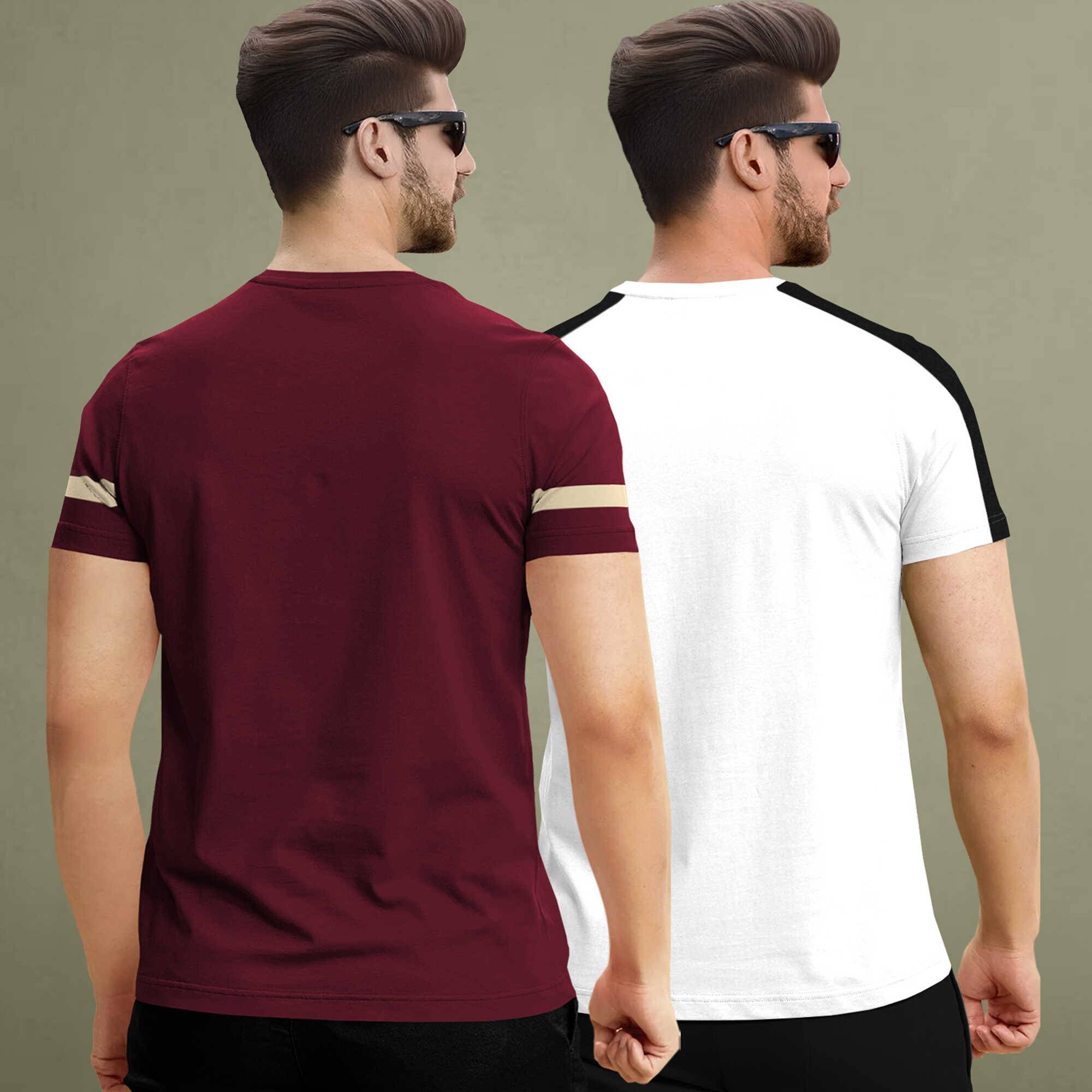 Combo pack Half Sleeve Printed T-shirts maroon and white