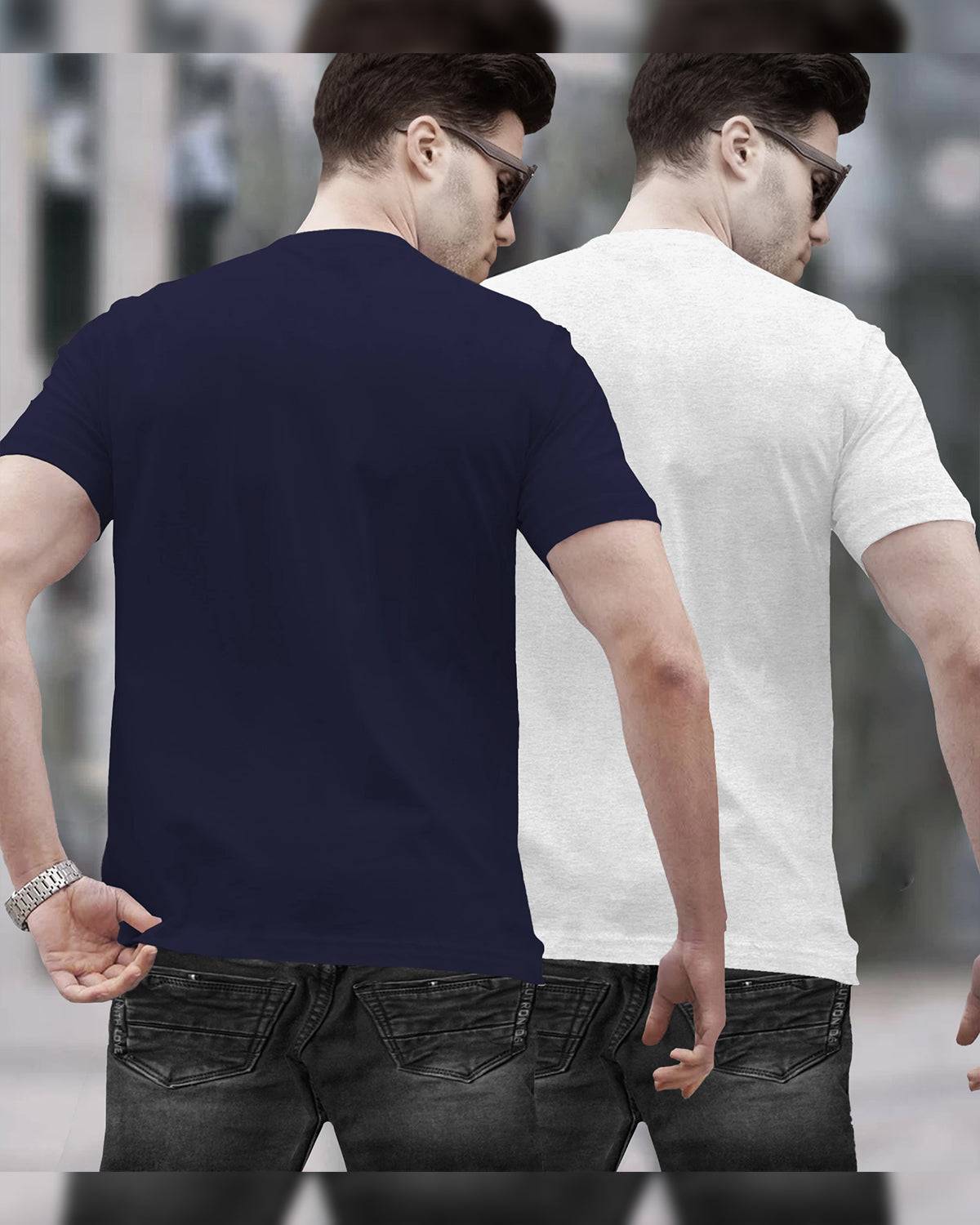 Mens Henley Neck Half Sleeve Plain Navy & Grey T-shirts (Pack Of 2)