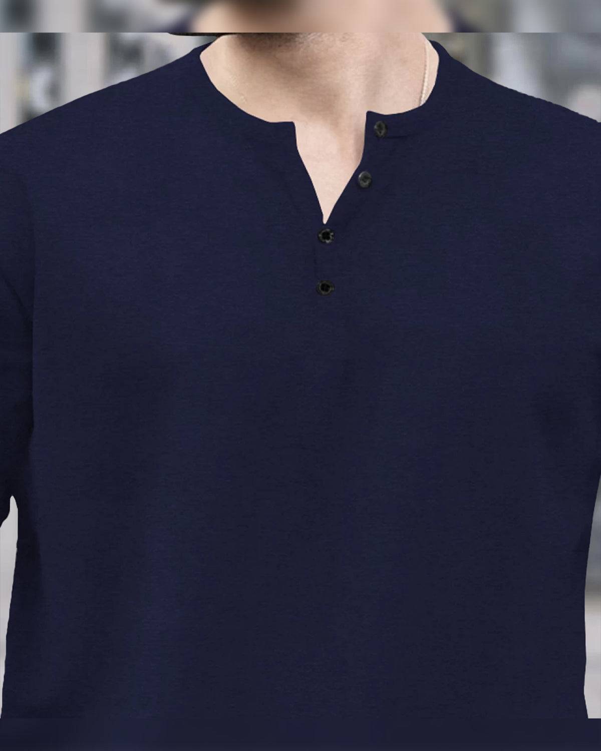 Mens Henley Neck Half Sleeve Plain Navy & Grey T-shirts (Pack Of 2)