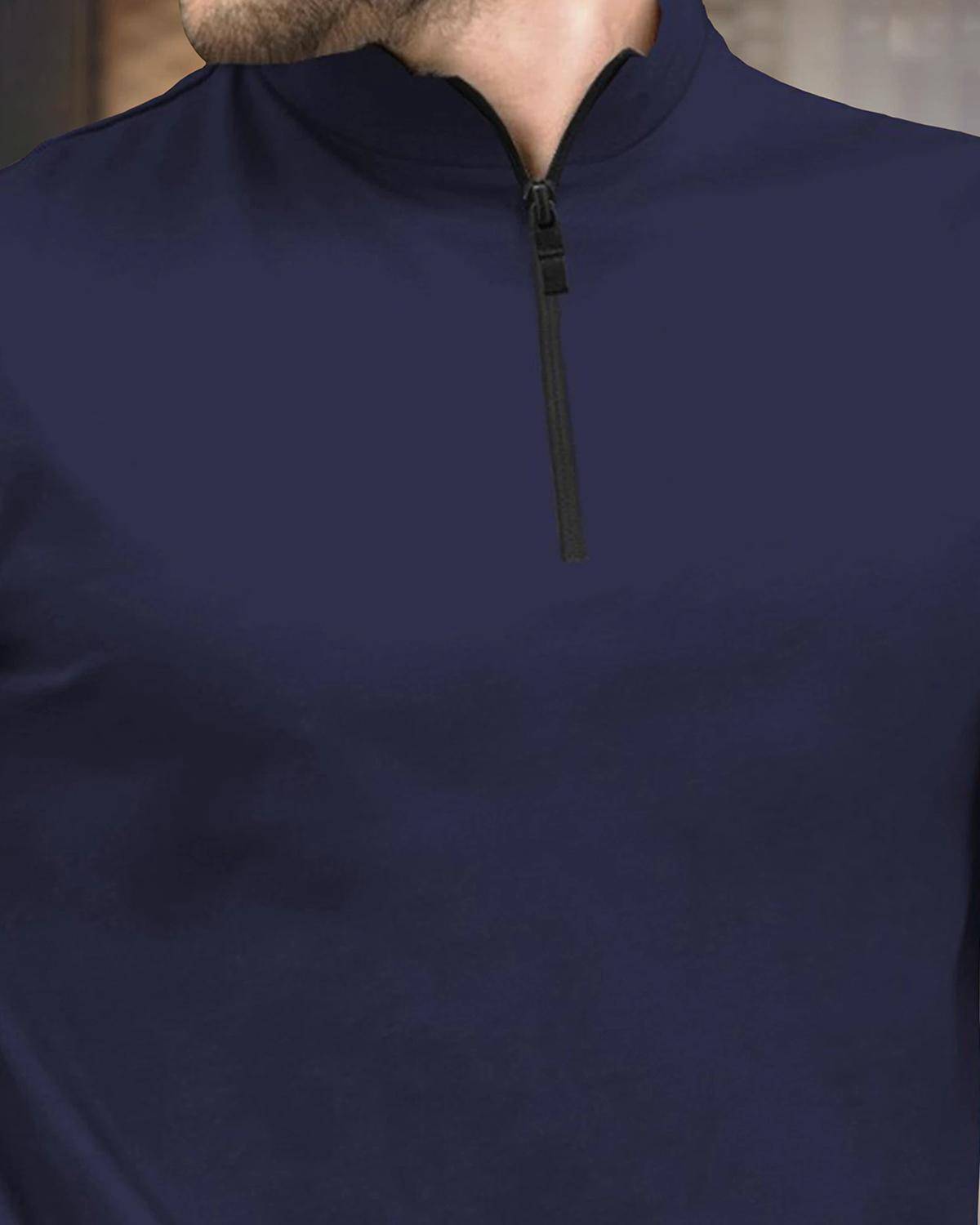 (Pack Of 2) Full Sleeve Men High Neck Plain Navy & Grey T-shirts