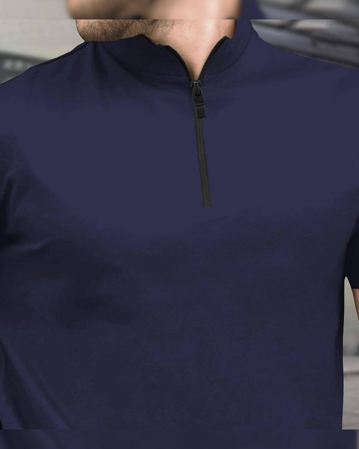 (Pack Of 2) Half Sleeve Men High Neck Navy & Olive T-shirts