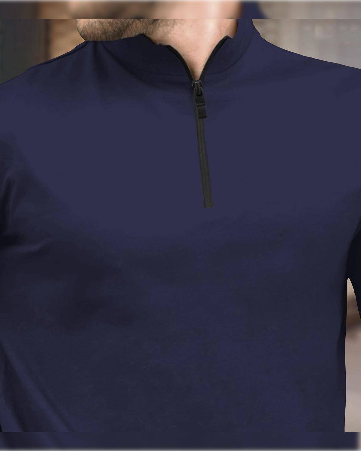 (Pack Of 2) Full Sleeve Men High Neck Plain Navy & Olive T-shirts