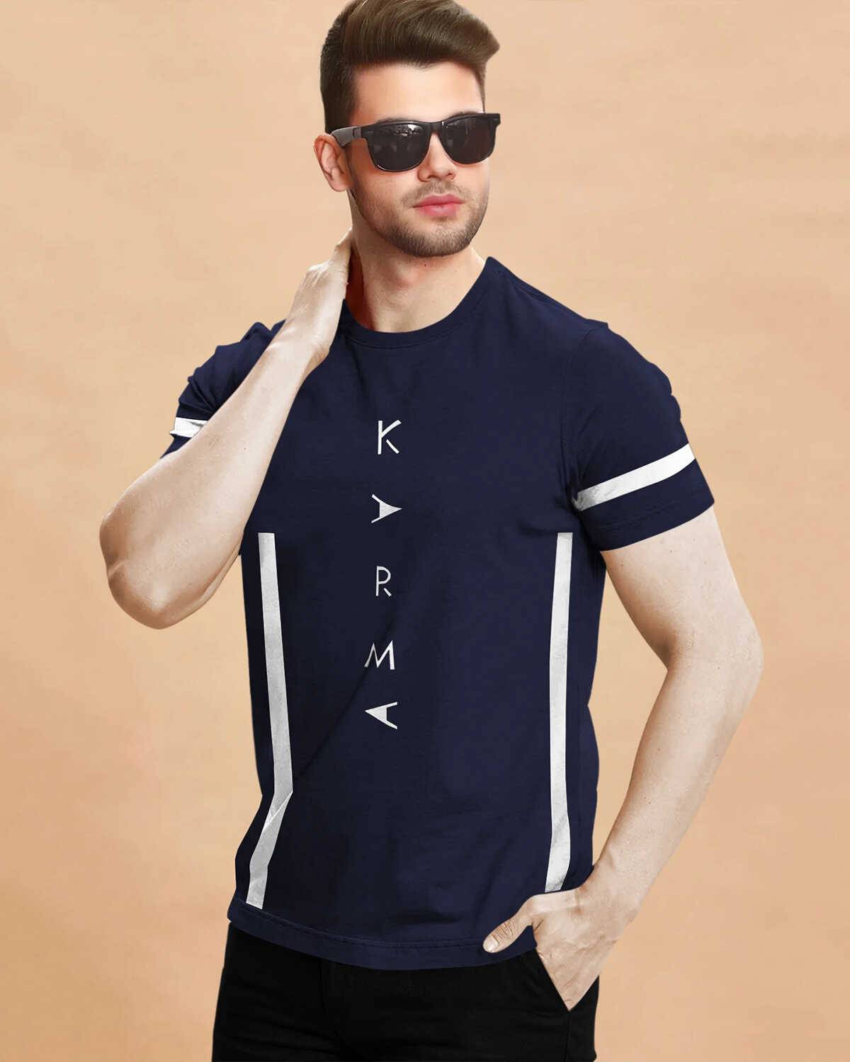 Men Printed Half Sleeve Round Neck Navyblue Cotton Blend T-Shirt