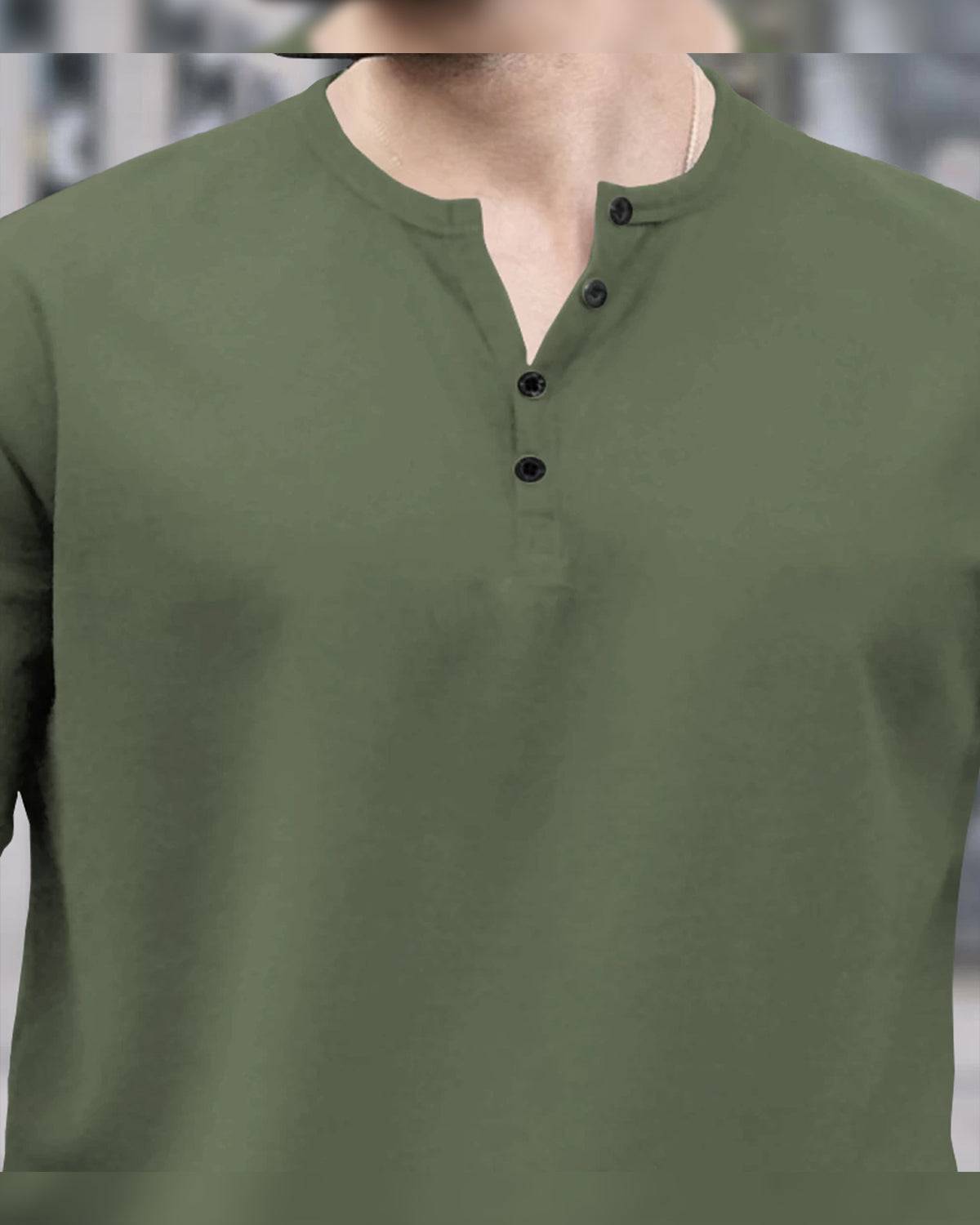 Mens Henley Neck Half Sleeve Plain Olivegreen & Black T-shirts (Pack Of 2)