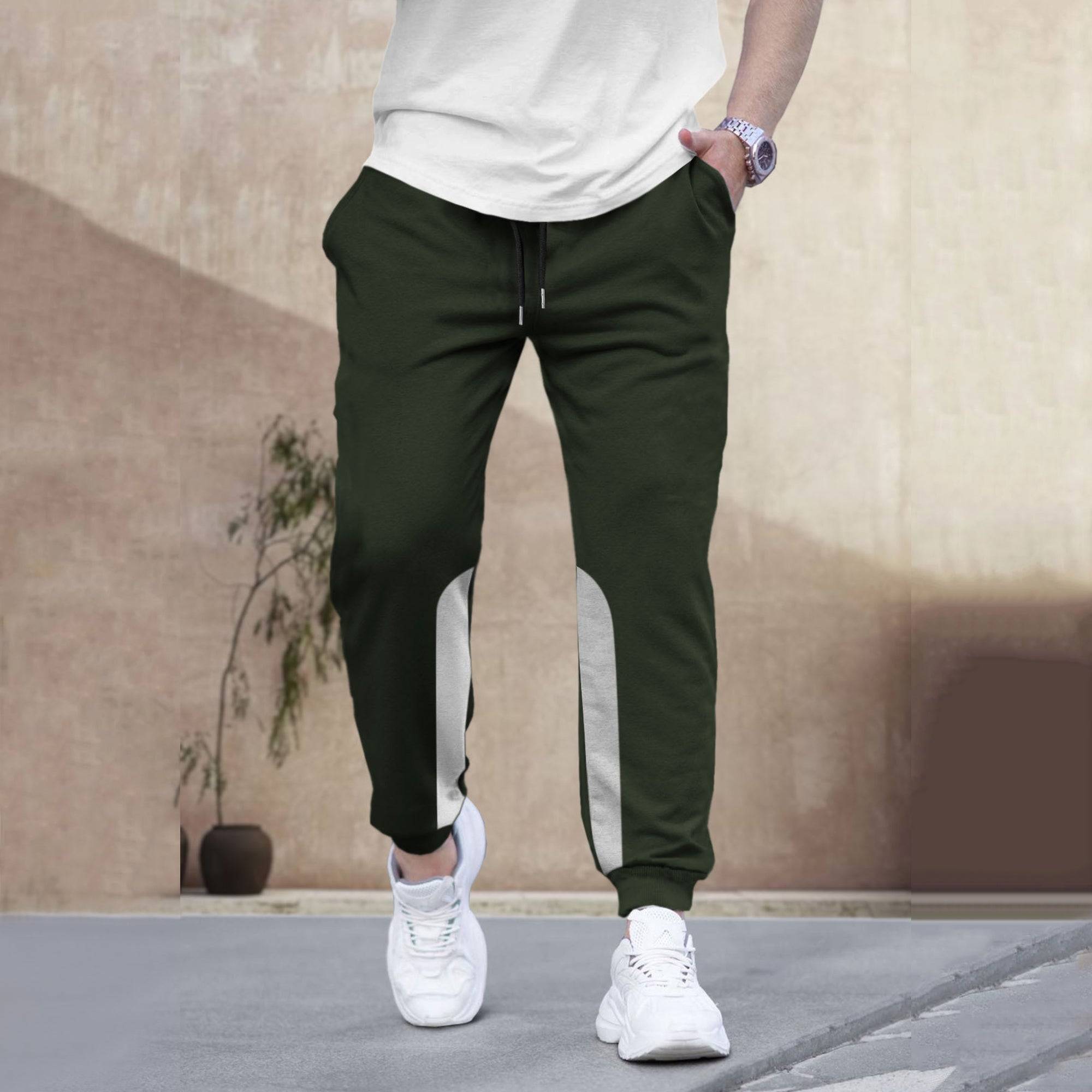 Men Plain Ankle Fit Cuffed Olive Green Jogger