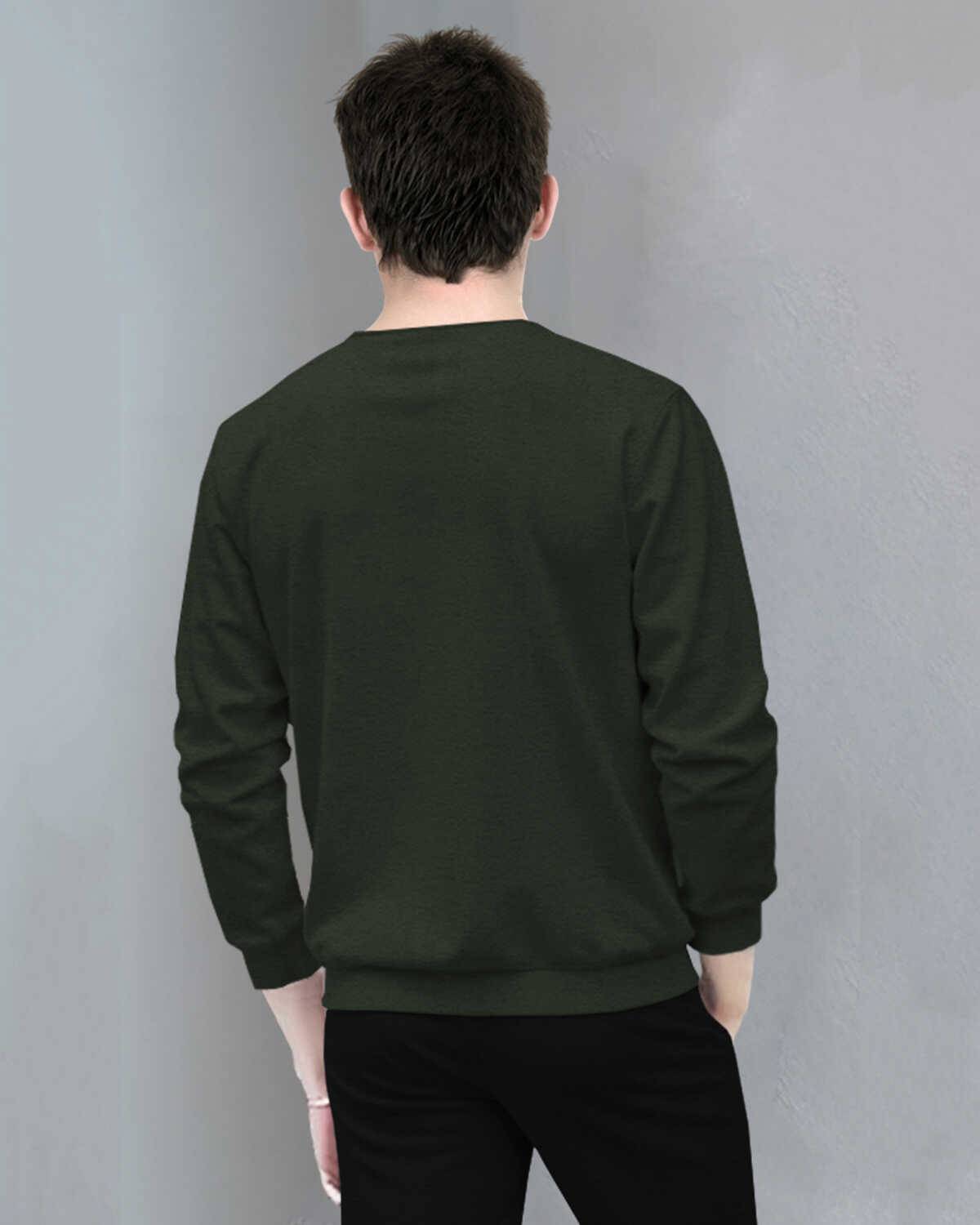 Men Full Sleeve Star Printed Olive Green Round Neck T-Shirt