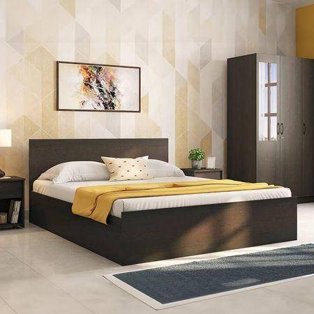 Zoey Engineered Wood Queen Size Box Storage Bed In Dark Wenge Finish